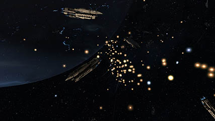 Enemy battleships under missile fire.